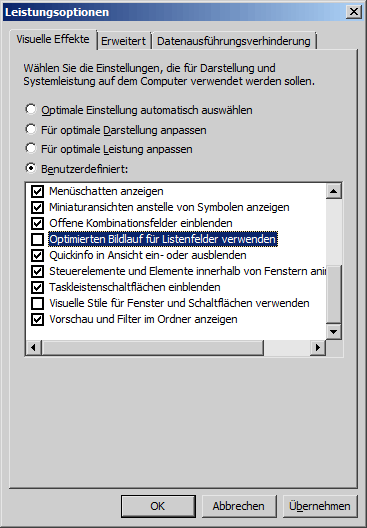 Bildschirmfoto aus der Systemsteuerung von Windows Vista