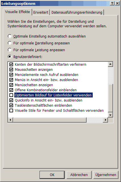 Bildschirmfoto aus der Systemsteuerung von Windows XP
