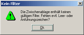 Fehlermeldung: Die Zwischenablage enthlt keinen gltigen Filter.