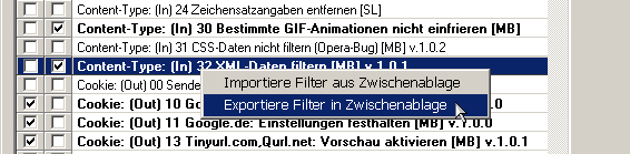 Kontextmen des in der bersicht markierten Filters