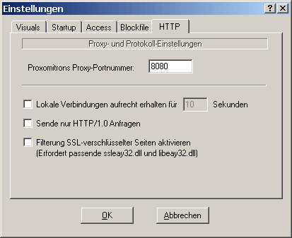 Konfigurationsfenster, HTTP