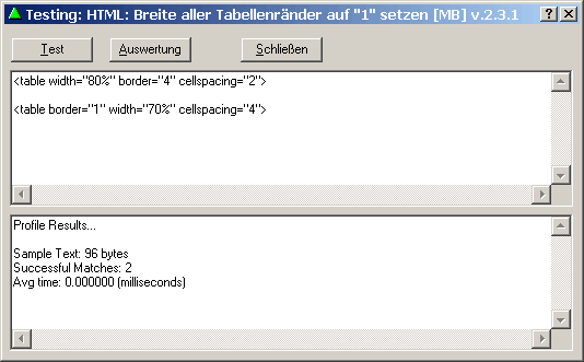 Testfenster fr Filter und Ausdrcke: Auswertung eines Filters